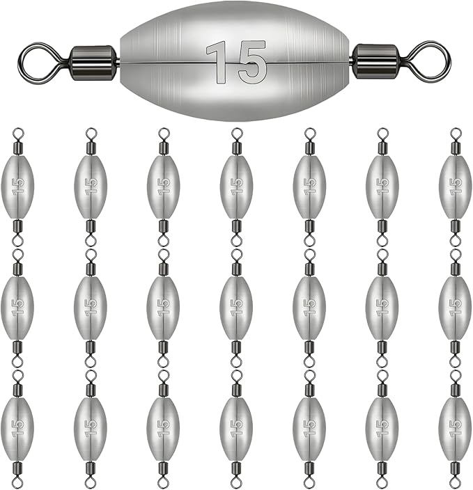 Polsefve Inline Trolling Fishing Weights with Inner Swivels, Oval Drop Casting Sinkers Lead Sinker Tackle for Catfish Bass Saltwater & Freshwater Bottom Fish(10g/15g/20g/30g/40g/60g)