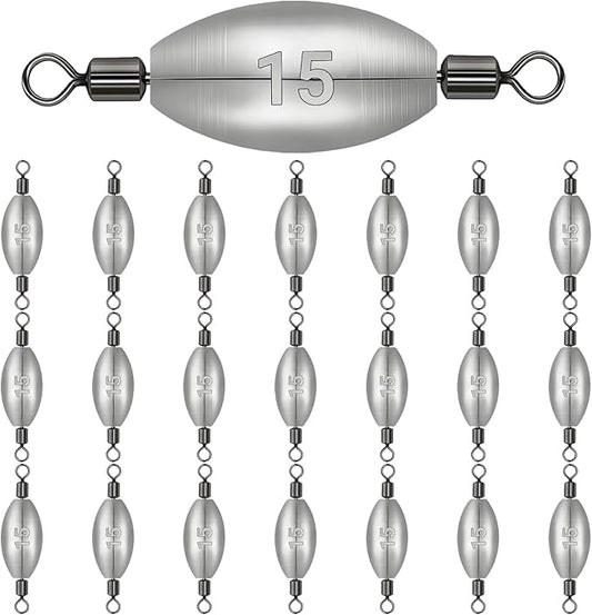 Polsefve Inline Trolling Fishing Weights with Inner Swivels, Oval Drop Casting Sinkers Lead Sinker Tackle for Catfish Bass Saltwater & Freshwater Bottom Fish(10g/15g/20g/30g/40g/60g)