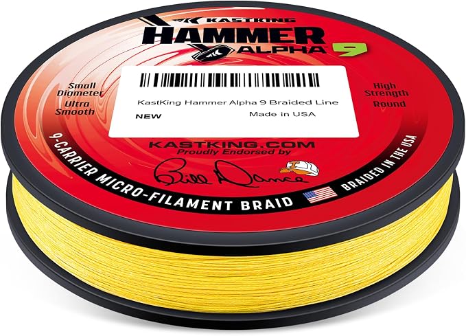 KastKing Hammer Alpha 9 UHMWPE Braided Fishing Line - Made in the USA, Strong and Smooth, Round, 9-Carrier, Colorfast Braided Fishing Line, Perfect for Most Fishing Reel and Finesse Applications