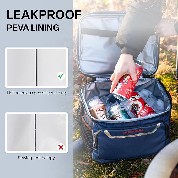 EVERFUN Small Compact Cooler Bag 24/48 Can Insulated Lunch Box Double Deck Soft Leak-Proof Waterproof Collapsible Ice Chest for Men Women Work Travel Car Trip Picnic Beach