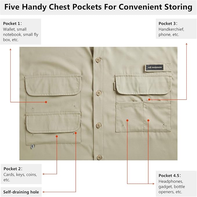 Bassdash UPF 50 Men’s Fishing Dress Shirt Button Down Woven Short Sleeve Outdoor