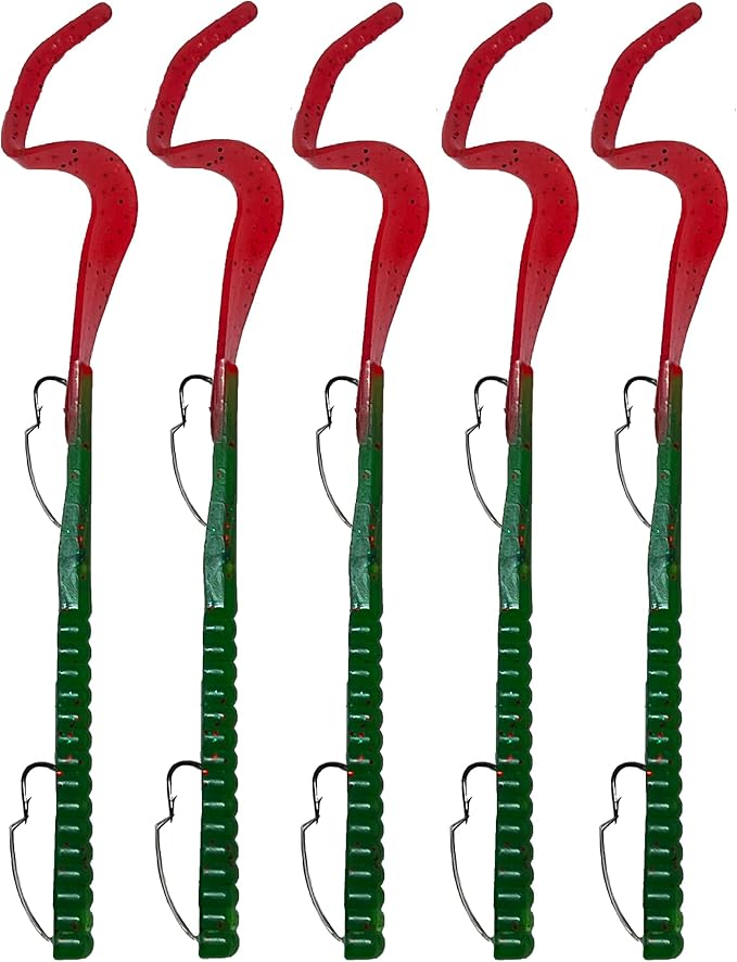 Delong Lures Fishing Lures Bass Set, 10" Pre-Rigged Weedless Swim Bait, Twister Tail Bass Fishing Lures, Extra Durable Soft Plastic Baits for Freshwater - 5 pcs Bass Baits and Lures Pack, Made in USA