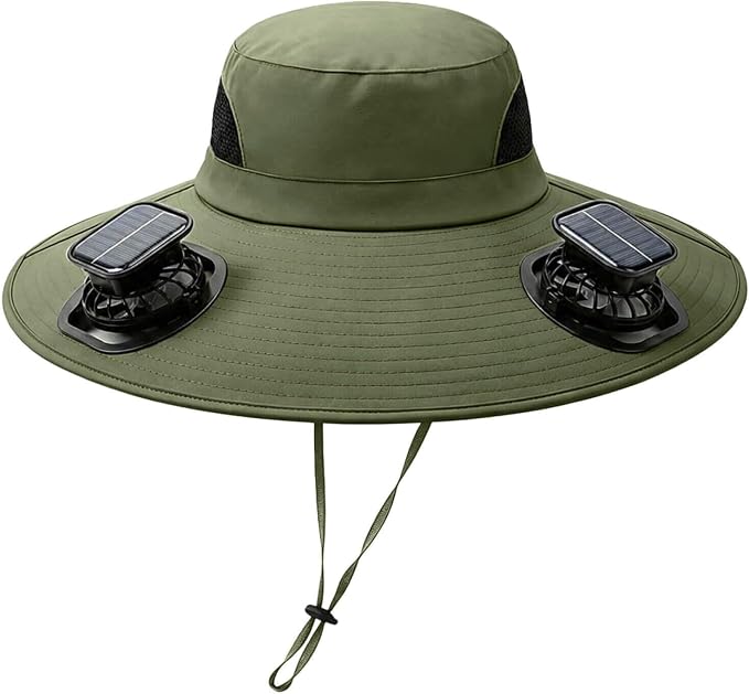 Solar Powered Fan Hat for Men Women Wide Brim Hat with 2 Fans UPF 50+ Outdoor Fishing Beach Sun Hat