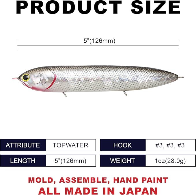 LUCKY CRAFT Super Sammy 126, Topwater Walking the Dog Action Tournament Winning Perfect Freshwater Lake Bass Fishing Champion Bait