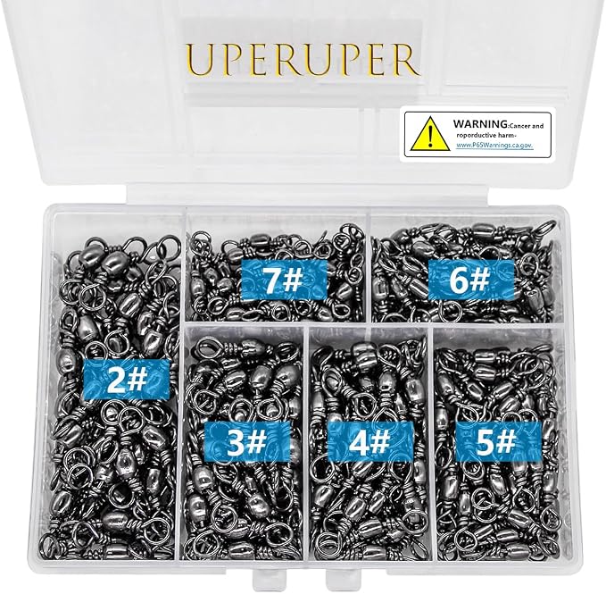 Fishing Barrel Swivels Kit, 300pcs Stainless Steel Rolling Bearing Snap Connector for Saltwater Freshwater Fishing#2#3#4#5#6#7