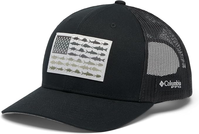 Columbia Unisex Unisex PFG Fish Flag Mesh Snap Back Hat, Black/Black/Cool Grey, One Size