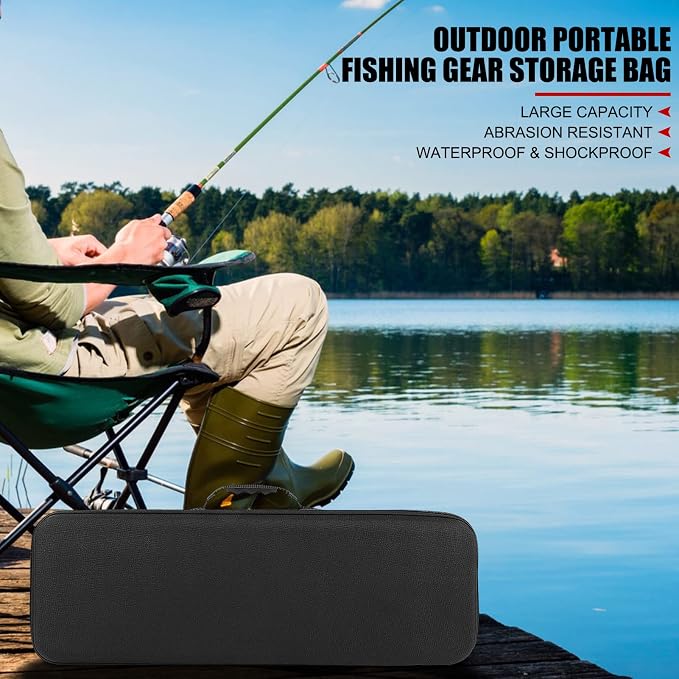 Portable Waterproof Hard EVA Case for Fishing Tackle Storage, 21 inch Fishing Rod Reel Organizer Bag Travel Carry Case Bag, with Foam Interior Shockproof