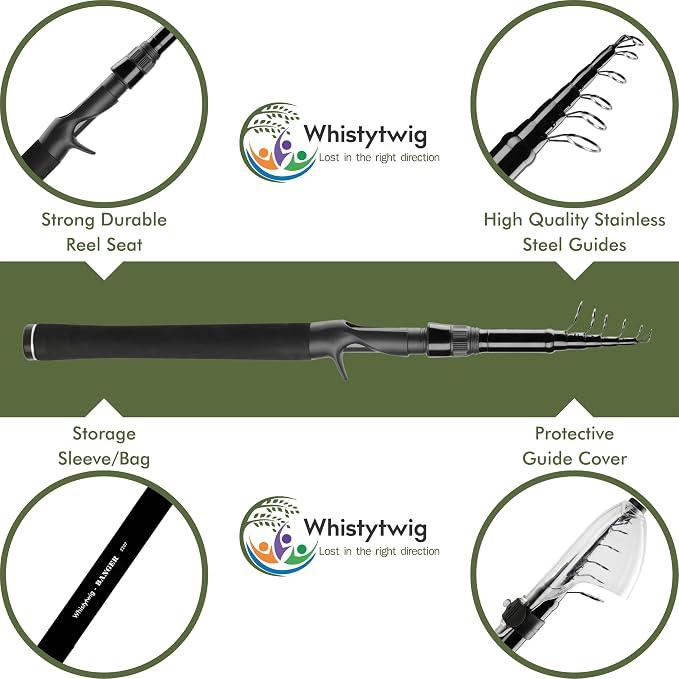 Whistytwig Carbon Fiber Telescopic Fishing Rod - Portable Collapsible Design for Travel and Adventure - Versatile Saltwater and Freshwater Fishing Pole