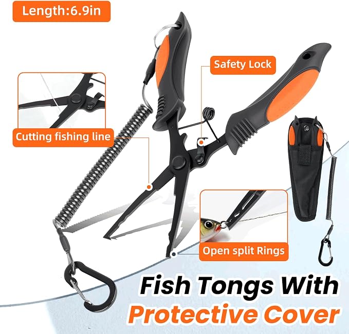 RAWILL Fishing Kit,Fishing Pliers with Lanyard,Fillet Knife,Fish Lip Gripper,Hook Remover, Scissors with Bungee Cords,As A Gift for Anglers