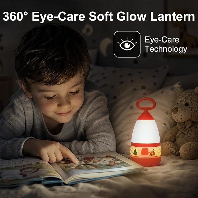 2-Pack Kids Camping Lantern & Night Light, Battery Operated, 360° Eye-Safe Light, Santa Decor, IPX4 Waterproof Fun Everyday Gift (Christmas, 6× AAA Included)