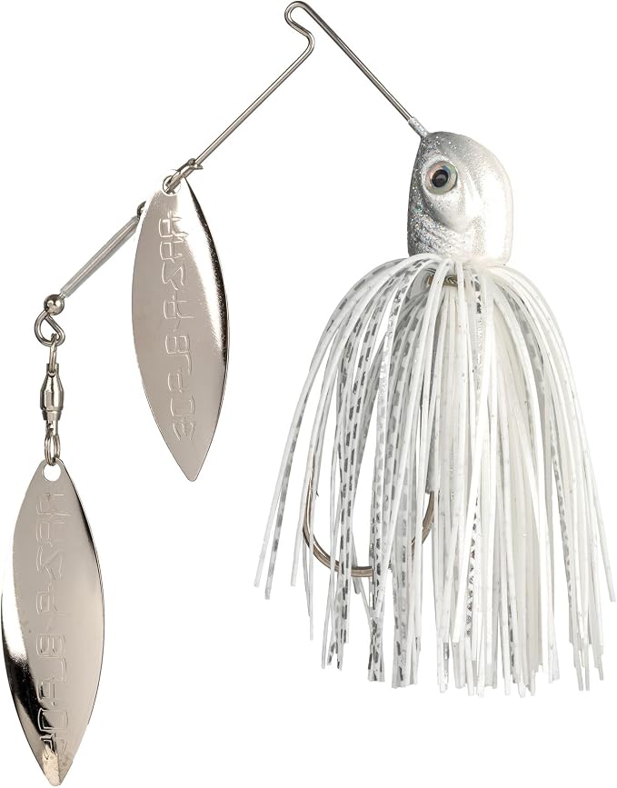 Strike King (TGBDWEL34-404) Tour Grade Bottom Dweller Spinnerbait Fishing Lure, 3/4-Ounce, Size 5/0 Hook, Tandem Raz-R Blade High RPM Blades, Hand-Tied Skirt, White Chrome