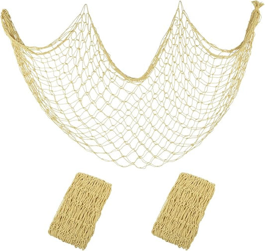 2 Pack Decorative Fishing Net, 80x40 Inch Large Yellow Wall Photo Hanging Fishnet, Cotton Fish Net for Nautical Mermaid Pirate Ocean Hawaii Beach Under The Sea Themed Party Decorations