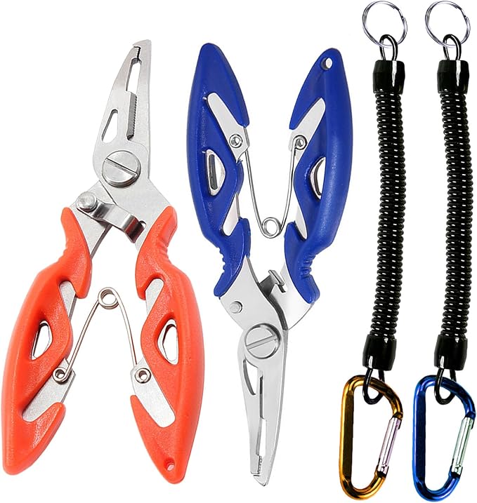 Small Fishing Pliers 2 Multi-Function Scissors Braid Cutters Lightweight Stainless Steel Fishing Tools Split Ring Opener Fish Gripper Hook Remover Gear Accessories