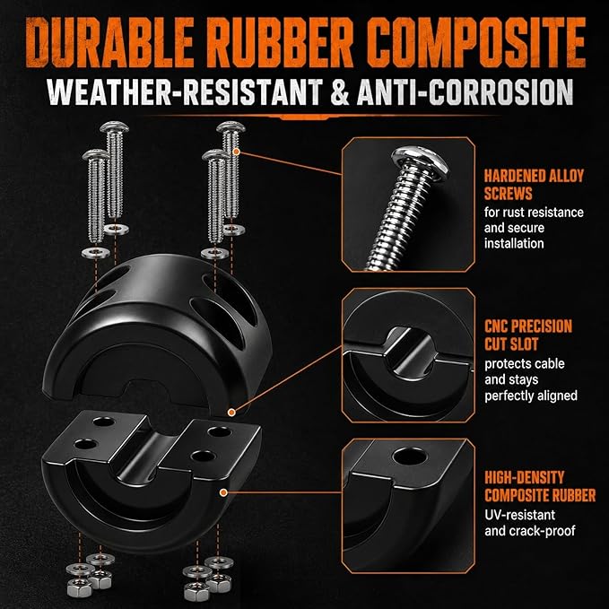 Bonison Winch Stopper for Cable. Truck UTV ATV Rubber Winch Cable Stopper, Protects Towing Hook, Synthetic Rope, Cable Line from Wear or Damage, Hawse, Bumper. (Black Winch Stopper)