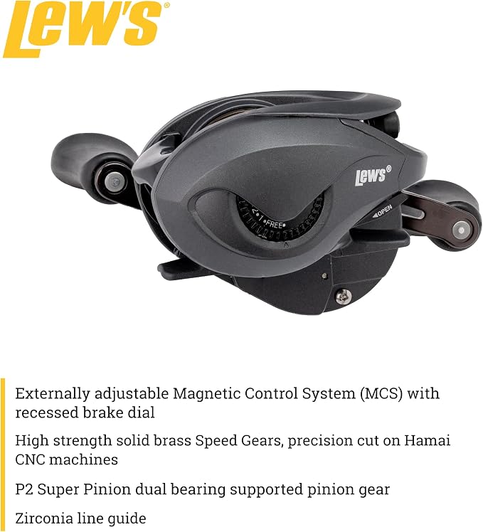 Lew’s Speed Spool Baitcast Fishing Reel, 9+1 Bearings, 7.5:1 Gear Ratio, Aluminum Frame, Graphite Sideplate, MCS Braking System, Left-Hand Retrieve