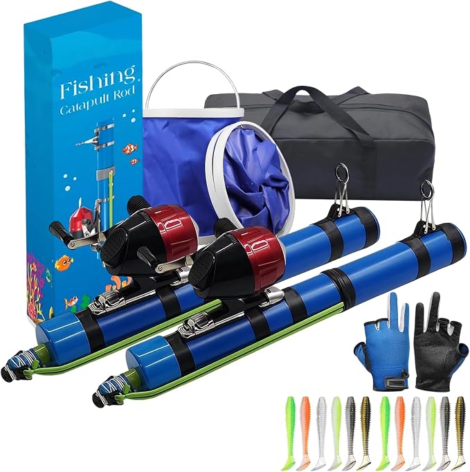 Catapult Fishing Rod for Kids, 2026 Upgrade Compact Slingshot Fishing Reel, Portable Fishing Pole for Adult, Freshwater and Saltwater Fishing Lures for Outdoor Hunting and Traveling