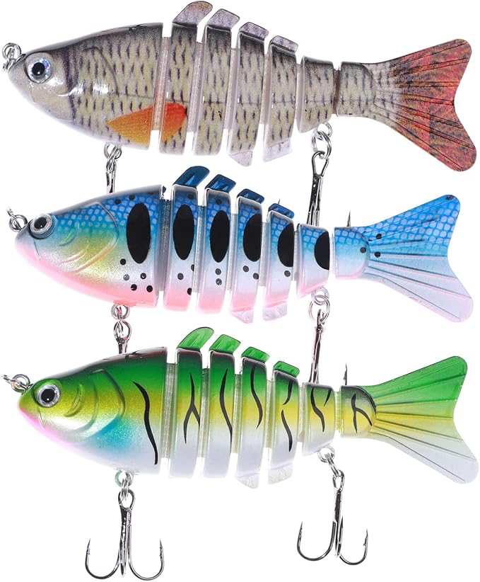 Bass Fishing Lures, Jointed Swimbait Glide Bait for Bass, Trout & Pike – Lifelike Fishing Lure with 3D Eyes, Built-in Rattle Chamber, Triple Hook – Realistic Fishing Lures for Freshwater & Saltwater