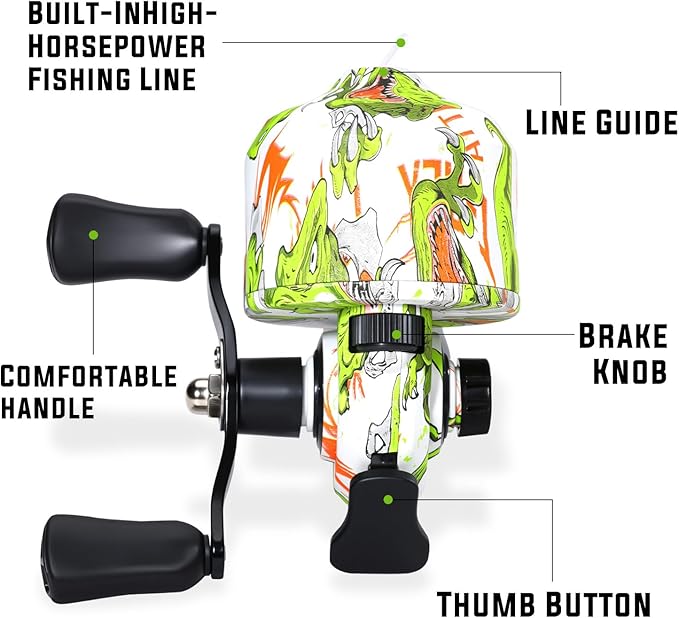 Sougayilang Spincast Fishing Reel, Size 30 Reel, Right or Left-Hand Retrieve, 3.9:1 Gear Ratio, Pre-spooled with Fishing Line
