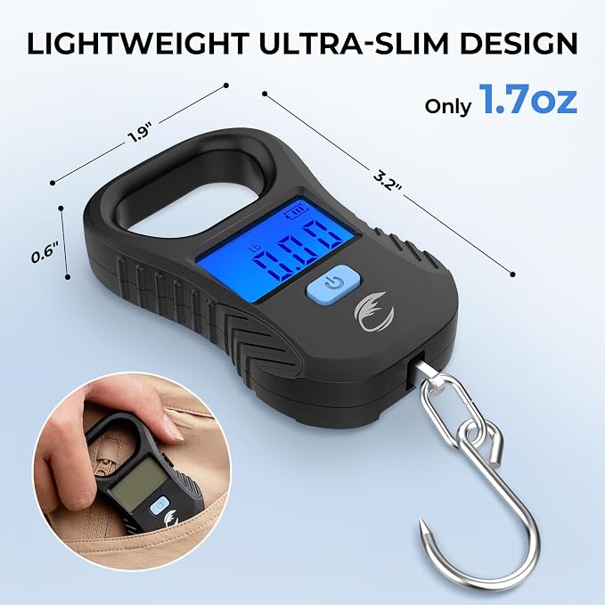 Calamus Lightweight 2pc Fishing Tool Kit – Fish Scale & Lip Gripper, Rechargeable Digital Scale with USB Cable, Lip Gripper with Soft Retractable and Detachable Measuring Tape, Fishing Gifts for Men