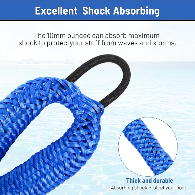 Boat Bungee Dock Lines, Mooring Rope with Stainless Steel Clip,Boat Ropes for Docking, Boat Accessories, Suit for PWC, Kayak, Seadoo, WaveRunner, Pontoon, Bass Boat, 4ft (Blue)