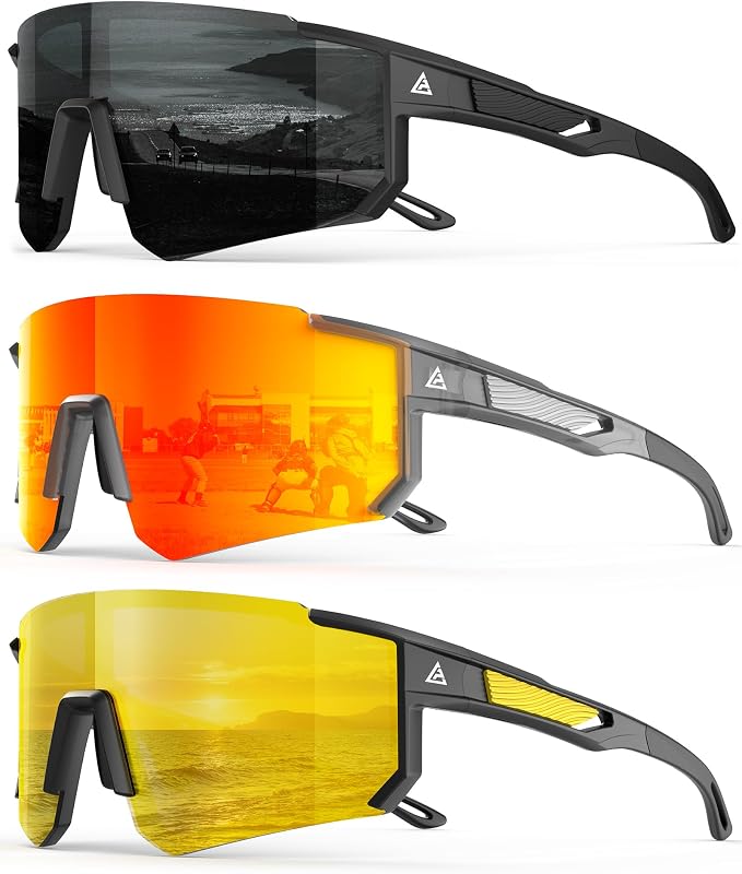 Polarized Sports Sunglasses for Men Women, UV400 Protection Mens Sunglasses Wrap Around Sun Glasses for Cycling Running