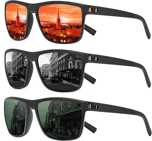 Square Polarized Sunglasses for Men and Women Lightweight Frame Sun Glasses with UV Protection