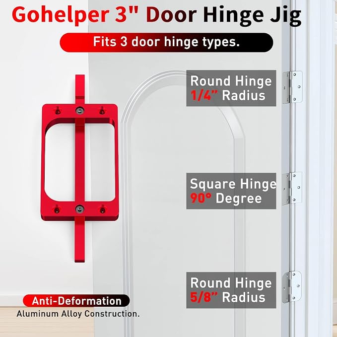 3" Fixed Size Door Hinge Jig for Door and Jamb, Aluminum Alloy Door Hinge Template Kit for Router, Mortise Jig Fits 3 inches Length 1/4" R, 5/8" R and Square Corner Hinges (3 in)