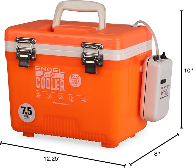 Engel Live Bait Cooler Box with 2nd Gen 2-Speed Aerator Pump - Portable Fishing Station & Minnow Bucket for Shrimp & Other Live Fish with Aerator - ENGLBC-N