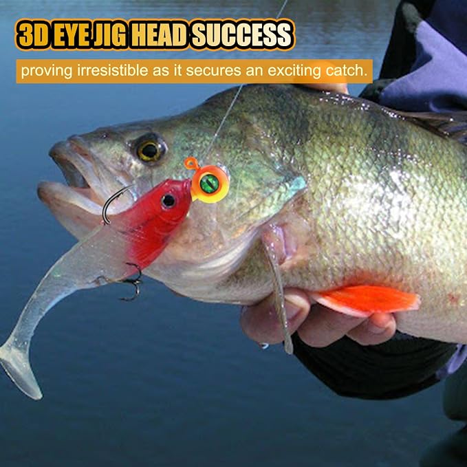 Round Jigs Heads for Fishing, 3D Eyes Ball Head Hooks with Stacked Cone Keeper, 1/8oz 1/5oz 1/4oz 3/8oz Crappie Jig Heads for Bass Fishing Trout Crappie Panfish Walleye