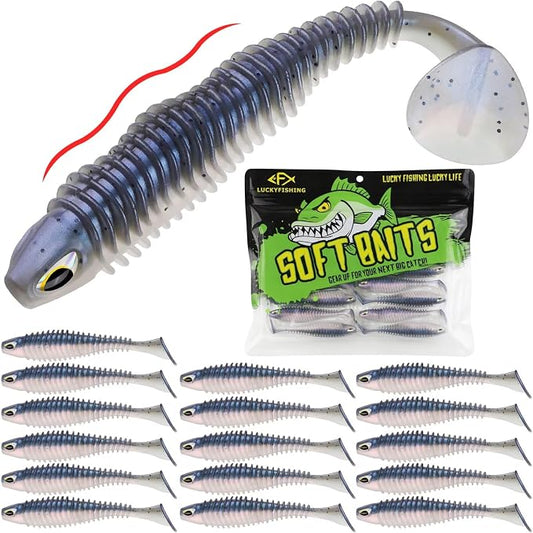 LUCKYFISHING Paddle Tail Swimbaits 10/16/20 PCS Fishing Lures Soft Plastic Lures for Trout Crappie Walleye Soft Baits for Bass Fishing Freshwater Saltwater 4.1/3.5/3/2.5 Inch