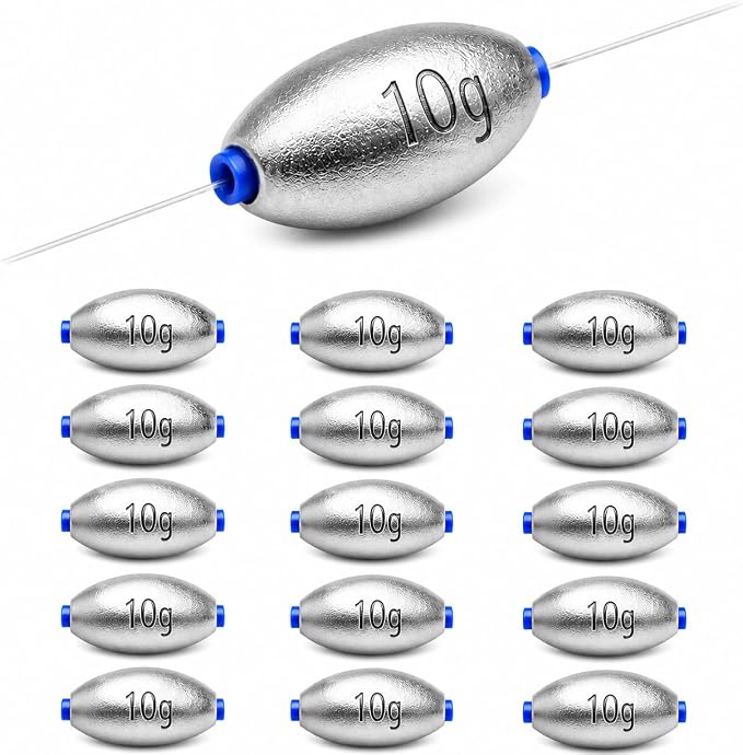 Egg Sinkers Fishing Weights, Oval Slip Sinkers Bullet Lead Fishing Weights for Freshwater Saltwater Tackle Set 1/8oz to 1oz