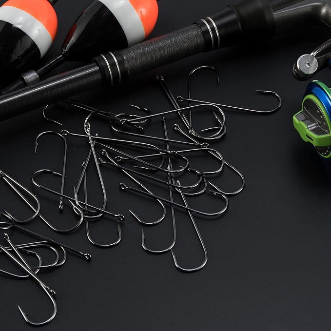 Dr.Fish 100 Pack Aberdeen Fishing Hooks Freshwater, Straight Shank Light Wire Worm Hooks for Bass/Crappie/Bream/Bluegill/Panfish
