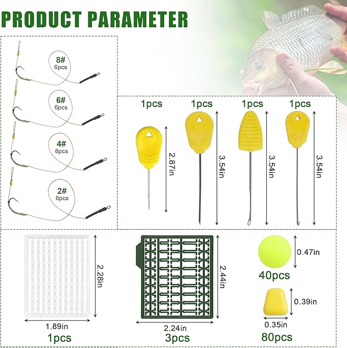 43pcs/152pcs Carp Fishing Hair Rigs Baits Carp Rigs Kit Corn Fishing Beads Boilie Bait Stops Dumbell Stoppers and Stringer Needle Fishing Equipment