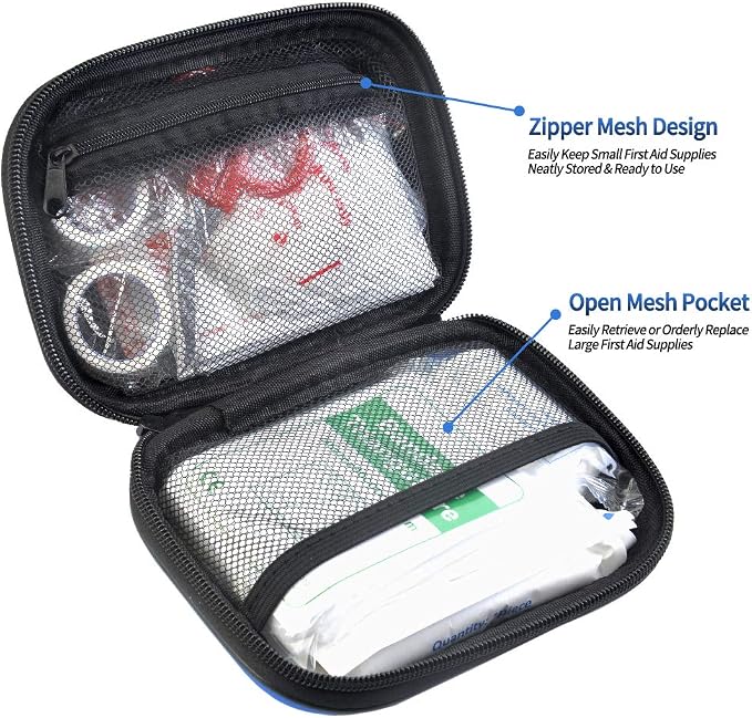 I GO 85 Pieces Hard Shell Mini Compact First Aid Kit, Small Personal Emergency Survival Kit for Travel Hiking Camping Backpacking Hunting Marine Car