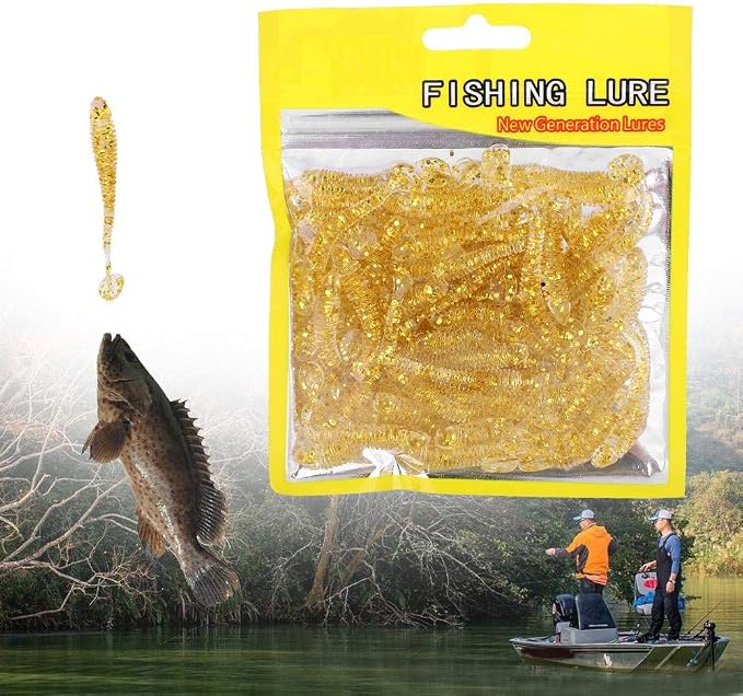 Tbest 50 Pcs 5cm Soft Fishing Lures, Plastic Fishing Bait T-Tail Grub Worm Baits Fish Tackle Accessory 9 Colors