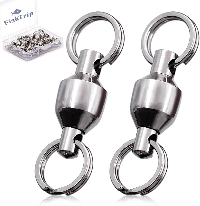 FishTrip Fishing Swivels with Split Rings, 25/50pcs Ball Bearing Swivel Speed Clips Stainless Quick Change Connector for Saltwater
