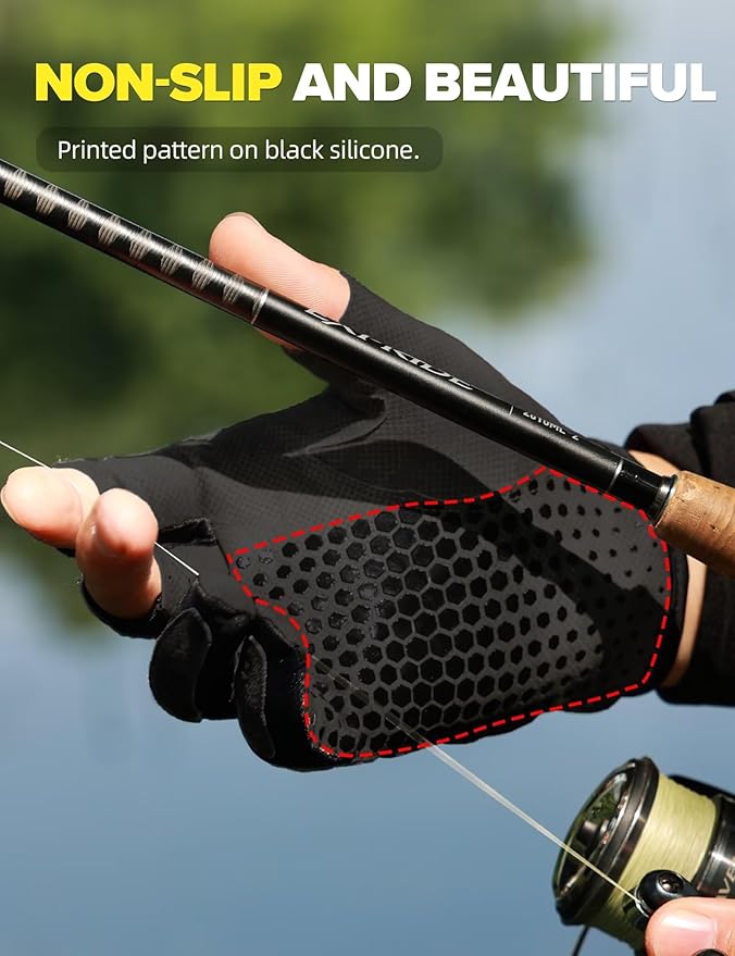 Fishing Gloves 3 Fingerless,Abrasion Resistant, Anti-Slip,Lightweight Breathable for Men Women,Ideal for Lure Fishing
