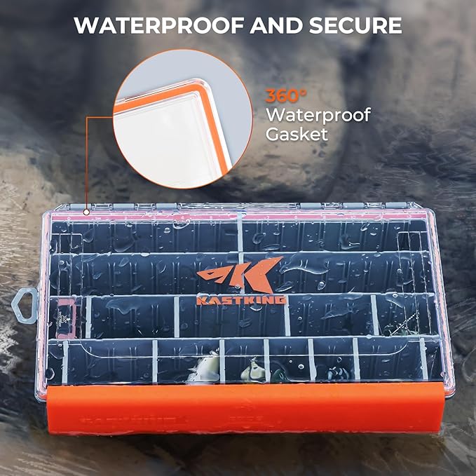 KastKing HyperSeal Waterproof Tackle Box, 3700 Deep Tackle Trays, Fishing Tackle Box Organizer With Removable Dividers, Fishing Gear & Fishing Accessories Storage, 2 Packs