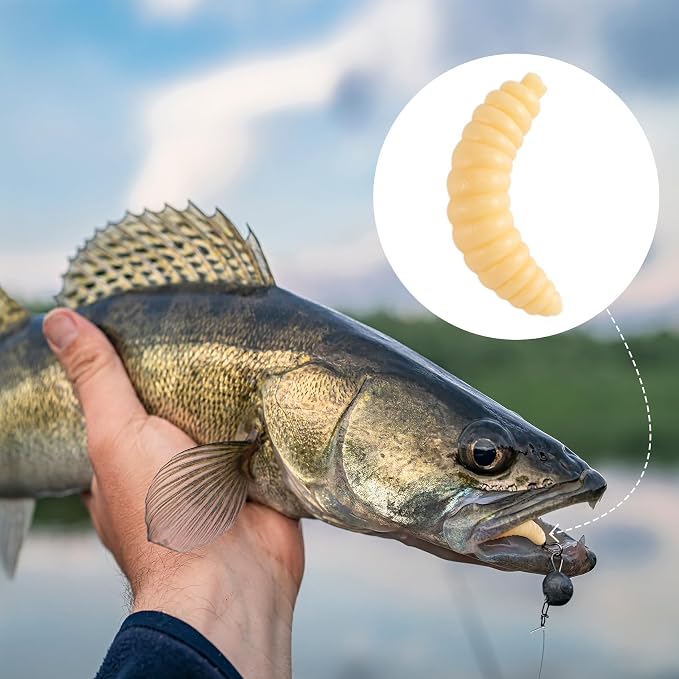 Fake Worms for Fishing, Soft Bass Realistic Maggots Baits Bread Worm Fishing Lure, False Wax Worm