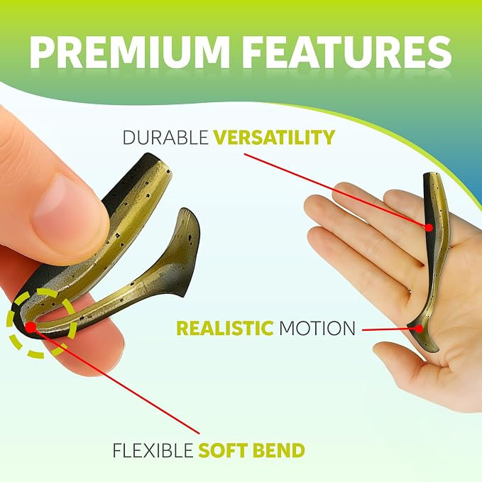 Soft Plastic Paddle Tail Swimbaits Pack of 12 – 3 1/4" & 4" Soft Plastic Fishing Lures with Extra-Large Tail for Lifelike Swimming Action – Freshwater & Saltwater