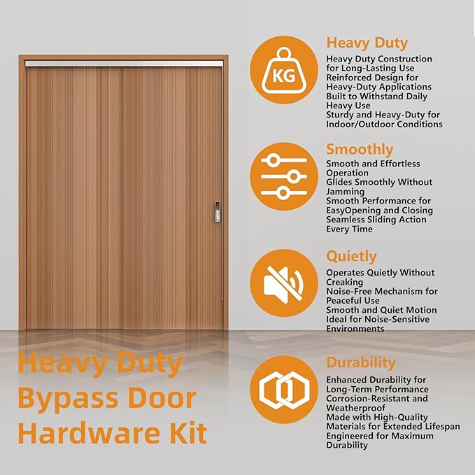 LAJIAOZ 4FT Aluminum Bypass Sliding Door Hardware Kit, 2 Door System with Finger Pulls, Quiet & Smooth Rollers, Fits 1 3/8"-1 3/4" Door Thickness, Space Saving Closet & Cabinet Sliding Track Set