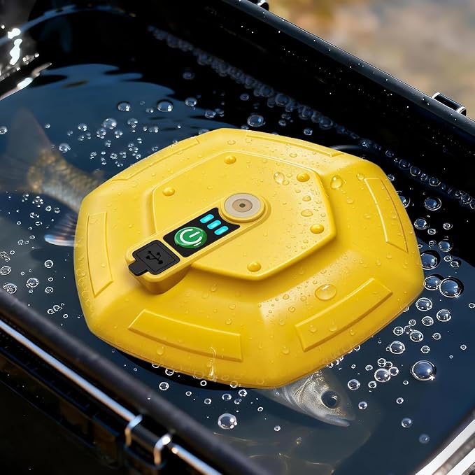 IPX7 Floating Rechargeable Bait Aerator, Portable Oxygen Pump for Live Minnow Bucket & Fish Tank, Ultra-Quiet Waterproof Bubbler for Fishing Trips & Bait Transportation