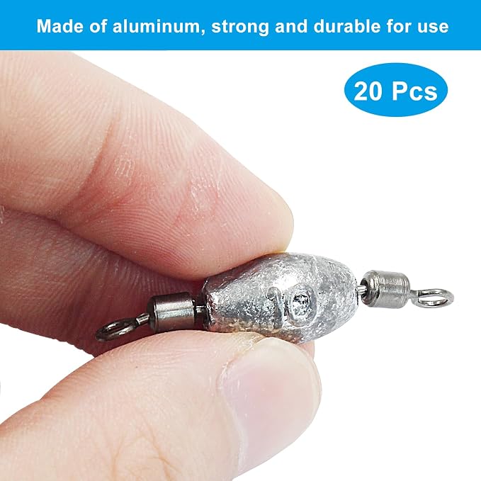 Uenhoy Fishing Weights Inline Trolling Fishing Sinker Tackle with Inner Swivels, Oval Drop Casting Fishing Weight Sinkers