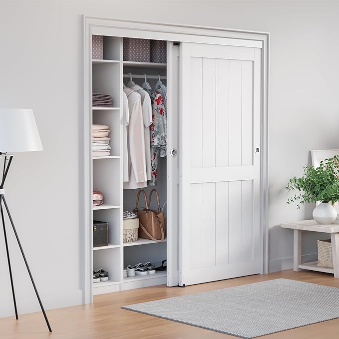 8FT Bypass Door Hardware, Closet Door Track Kit, Top-Mounted Style, Made of Heavy Duty Aluminum, Smoothly and Quietly, for 2 Doors System - Fit Min Door Panel Width of 45.5in, Silver