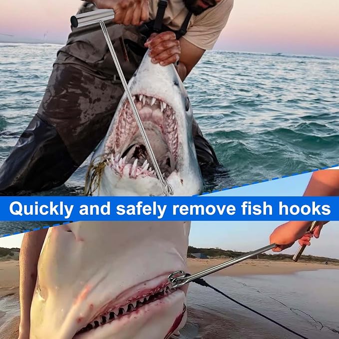 2 Pack Stainless Steel Fishing Hook Remover，Push/Pull Hook Remover，Dehooker Tool,Anti-Lost Saltwater Dehooker Tool Shark Hook Remover