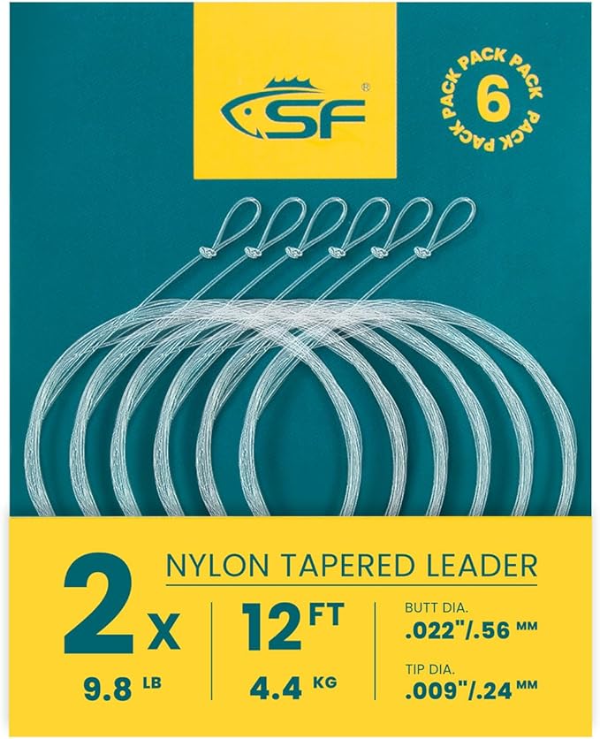 SF Pre-Tied Loop Fly Fishing Tapered Leader Nylon Clear Trout Freshwater Saltwater Bonefish Permit Bass Salmon Steelhead 7.5FT 9FT 10FT 12FT 15FT 0X 1X 2X 3X 4X 5X 6X 7X