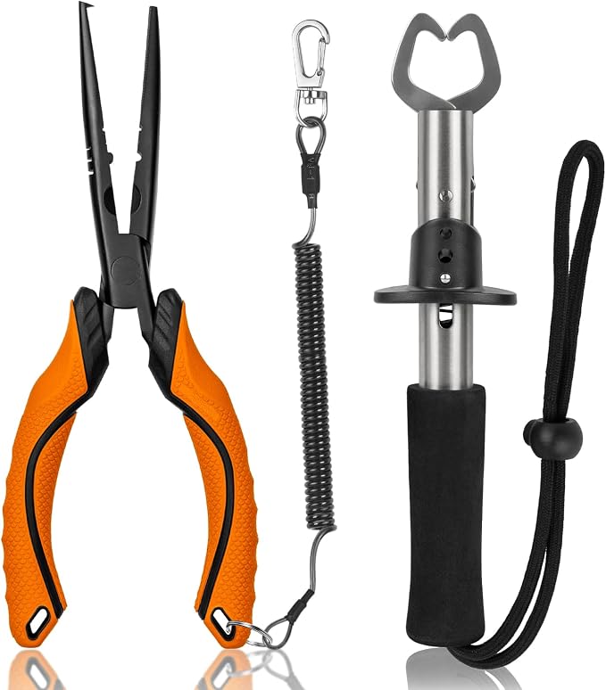 Fishing Tools Kit,Fishing Hook Remover Pliers, Fish Lip Gripper, Muti-Function Fishing Gear with Lanyard, Saltwater Resistant Fishing Accessories