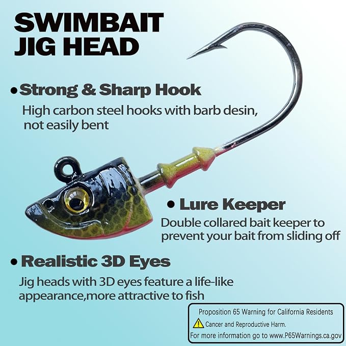 Swimbait Jig Head Swimbait Jigs with 3D Eyes Minnow Jig Heads for Fishing Saltwater 10 pcs/Set