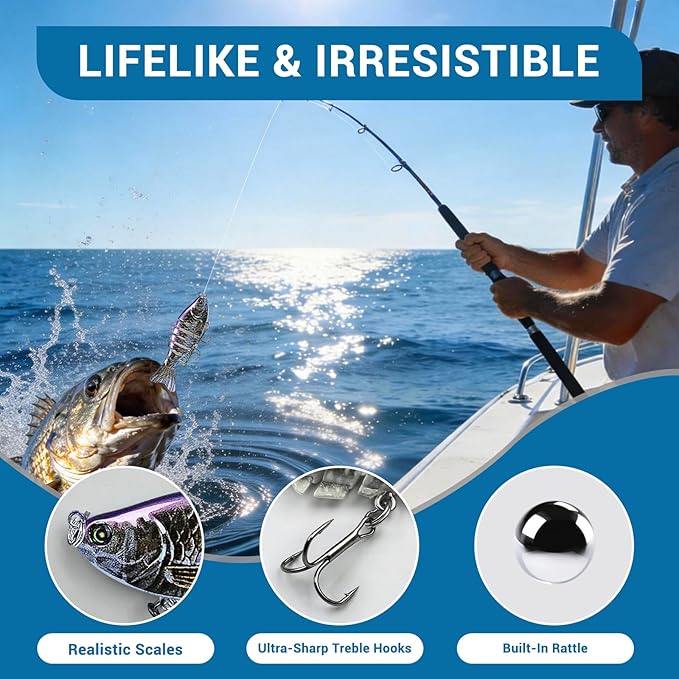 Keenjorika Fishing Lures Multi Jointed Fish Fishing Kits, Slow-Sinking Lifelike Segmented Swimbait Crankbaits, Realistic Swimming Action for Bass, Trout, Pike & Walleye, Freshwater and Saltwater