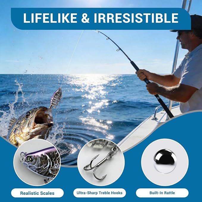 Keenjorika Fishing Lures Multi Jointed Fish Fishing Kits, Slow-Sinking Lifelike Segmented Swimbait Crankbaits, Realistic Swimming Action for Bass, Trout, Pike & Walleye, Freshwater and Saltwater